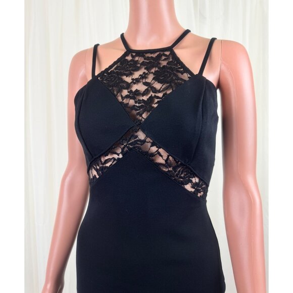 Women's Solemio Lace Accent Racerback Bodycon Mini Dress Black Size Medium - Picture 11 of 12